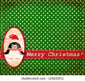 vector Santa Claus penguin vintage Christmas card