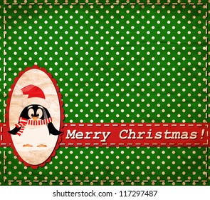 vector Santa Claus penguin vintage Christmas card