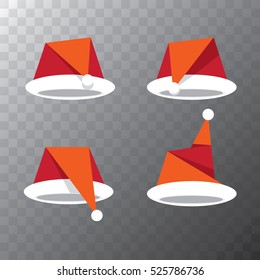 vector  Santa claus red hat flat icon set. paper origami red santa hat collection