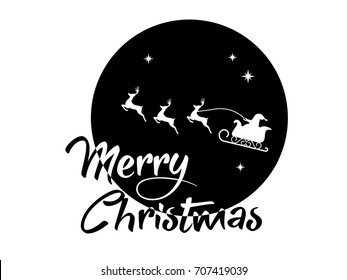 vector Santa Claus, reindeer and moon poster with Merry Christmas word