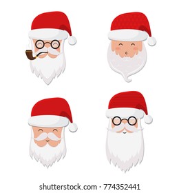 Vector Santa Claus set, hat, glasses, pipe, and beard. Hipster Santa. Secret santa. Happy New Year and Christmas greetings card