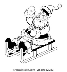 Vector Santa Claus Sled Christmas Cartoon Illustration Isolated