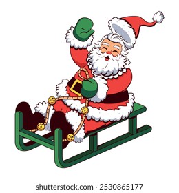 Vector Santa Claus Sled Christmas Cartoon Illustration Isolated