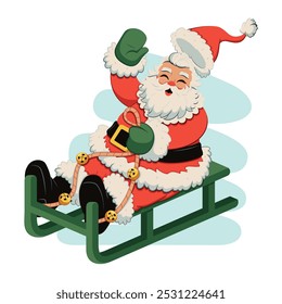 Vector Santa Claus Sled Christmas Cartoon Illustration Isolated