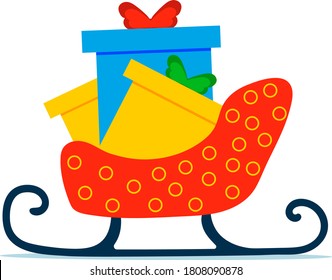 vector santa claus sleigh with gifts
a bunch of gifts on the sled. New Year and Xmas elements for greeting cards and design. Isolated on white background