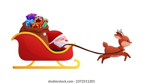 Vector Santa Claus in sleigh with reindeer isolated on white background