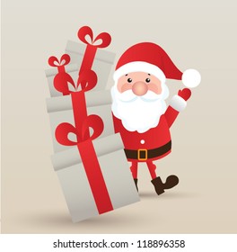 Vector Santa Claus wave. Vector illustration for retro christmas card.