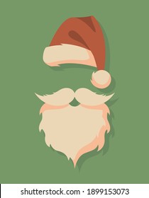 Vector Santa face with hats, mustache and beards. Christmas Santa design elements. Holiday icon	