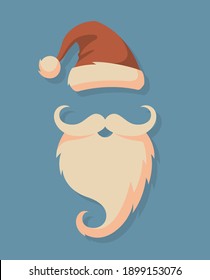 Vector Santa face with hats, mustache and beards. Christmas Santa design elements. Holiday icon	
