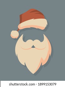 Vector Santa face with hats, mustache and beards. Christmas Santa design elements. Holiday icon	
