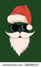 Vector Santa face with hats, mustache and beards. Christmas Santa design elements. Holiday icon. Hipster santa