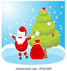 vector santa with gift bags in winter