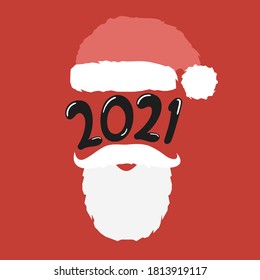 Vector santa hat y barba con ilustración de 2021.