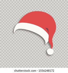 Vector Santa hat isolated on transparent background for photo booth, scrapbooking, video chat effect, festive, party, mask for social media. New year costume. Winter cap. Vector 10 eps