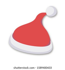 Vector santa hat isolated on white background with shadow for photo booth, scrapbooking, video chat effect, festive, party, mask for social media. New year costume. Winter cap. 10 eps