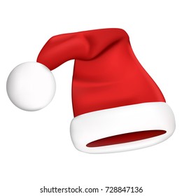 Vector Santa hat isolated on white background. Realistic element of Santa costume. Red Christmas hat gradient mesh.
