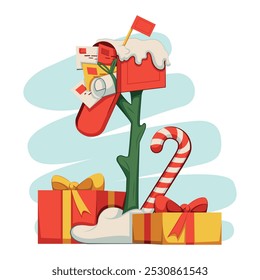 Vector Santa Mailbox Christmas Open Cartoon Illustration Isolated