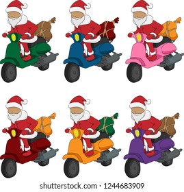 Vector Santa on a Scooter Set (6 Colors)