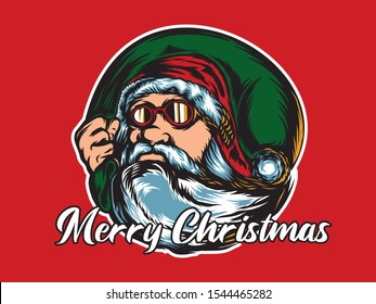 vector Santa with red glasses and a gift bag