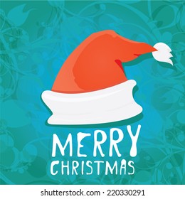 vector Santa red hat on blue background.