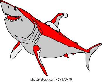 vector  - Santa shark  isolated on white background