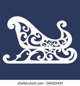 Vector Santa Sleigh Silhouette | Creative Ornamental Swirl Elegant Christmas Sledge Icon