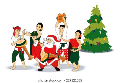 Vector of Santa with Thai dancing. Christmas and happy new year celebrate