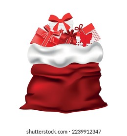 vector Santa's bag with gifts. a red sack filled with gift boxes stands.