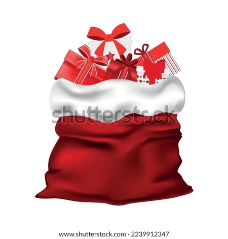 vector Santa's bag with gifts. a red sack filled with gift boxes stands.