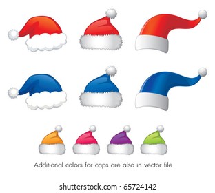 vector santa's caps in six different colors