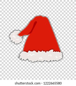Vector Santa's Fluffy Hat Isolated on Transparent Background, Christmas Celebration, Festive Decorative Element, Clip Art.