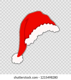 Vector Santa's Hat Isolated on Transparent Background, Christmas Celebration, Festive Decorative Element.