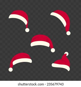 Vector Santas hats set on black background