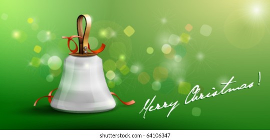 Vector Santa's silver Christmas bell postcard