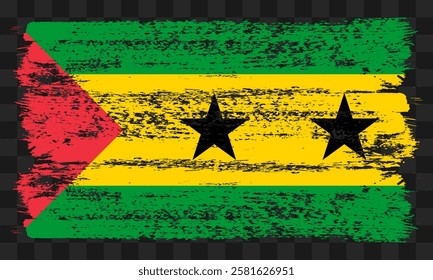 Vector Sao Tome and Principe flag in grunge style on transparent background