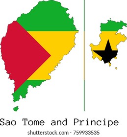 Vector Sao Tome and Principe  map silhouette, painted in colors of a national flag