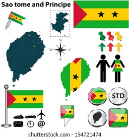 Vector of Sao tome and Principe set with detailed country shape with region borders, flags and icons