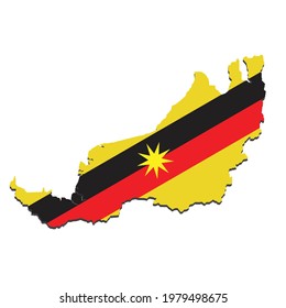 A vector of Sarawak map with the flag mask in it. Sarawak situated at Borneo Island also known as "Land of Hornbill".