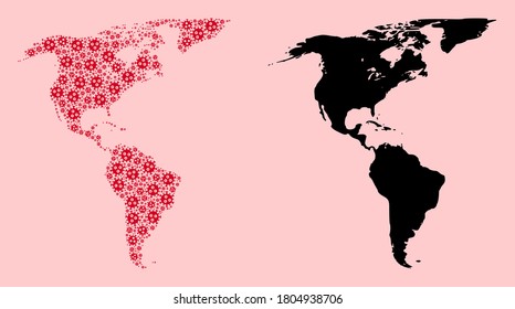 Vector sars virus mosaic and solid map of South and North America. Map of South and North America vector mosaic for health care campaigns and purposes.