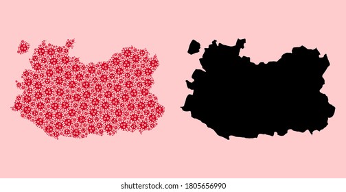 Vector sars virus mosaic and solid map of Ciudad Real Province. Map of Ciudad Real Province vector mosaic for quarantine campaigns and applications.