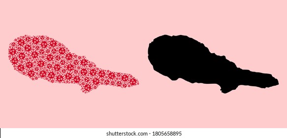 Vector sars virus mosaic and solid map of Pico Island. Map of Pico Island vector mosaic for doctor campaigns and posters. Map of Pico Island is composed with red virus icons.