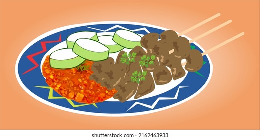 vector satay which is a food commonly found on the roadside in Indonesia