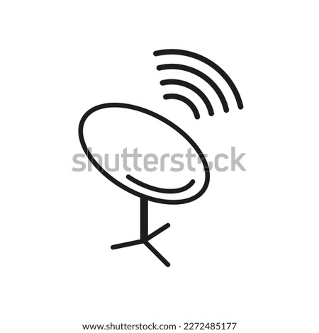 Vector satellite antenna icon. EPS 10. Satellite dish outline symbol. Parabolic antenna, broadcasting satellite radar. Isolated on white simple illustration or sign. Used for any platform or purpose