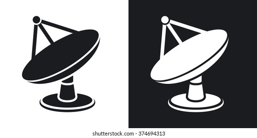 Vector satellite dish icon. Two-tone version on black and white background