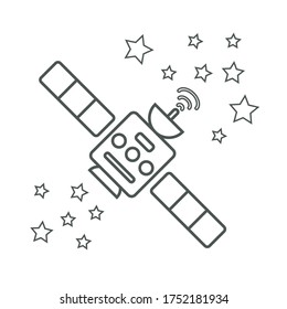 Ilustración plana de satélite vectorial rodeada de estrellas con estilo de línea.