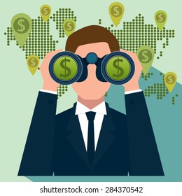 vector  satellite icon find business target and money, illustration 