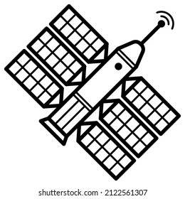 Vector satellite icon isolated on white background. Satellite icon in black line style. Satellite web graphics.