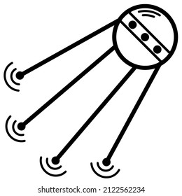 Icono del satélite vector aislado en fondo blanco. Icono de satélite en estilo de línea negra. Gráficos satelitales en la web.