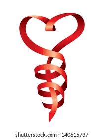 Vector satin hearts of red ribbons