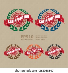 Vector : Satisfaction 100% Guarantee Wheat Laurel Wreath, Ribbon, Label, Sticker or Icon